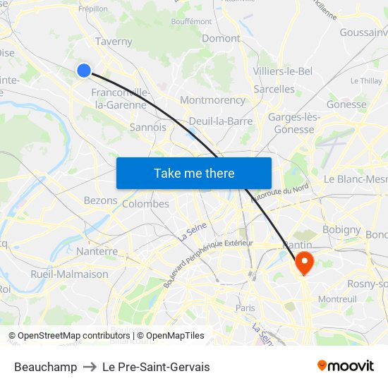 Beauchamp to Le Pre-Saint-Gervais map