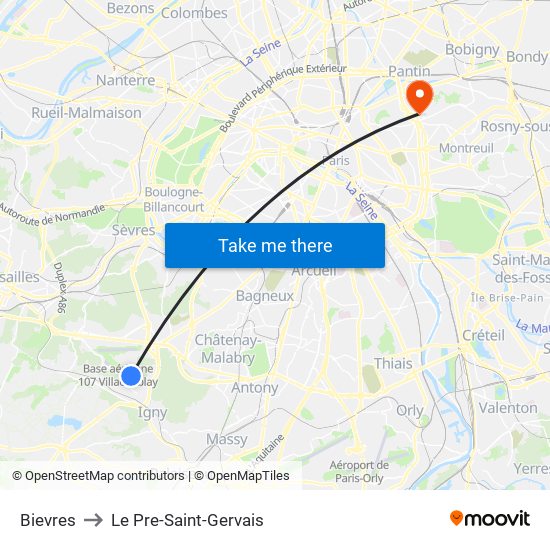 Bievres to Le Pre-Saint-Gervais map