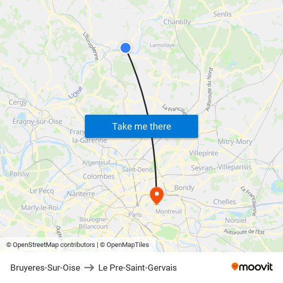 Bruyeres-Sur-Oise to Le Pre-Saint-Gervais map