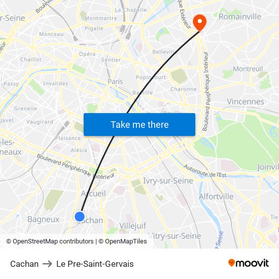 Cachan to Le Pre-Saint-Gervais map