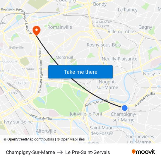Champigny-Sur-Marne to Le Pre-Saint-Gervais map
