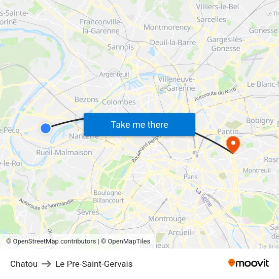 Chatou to Le Pre-Saint-Gervais map