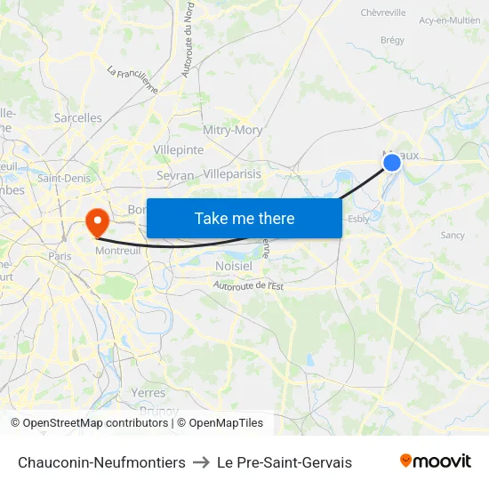 Chauconin-Neufmontiers to Le Pre-Saint-Gervais map