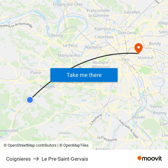 Coignieres to Le Pre-Saint-Gervais map