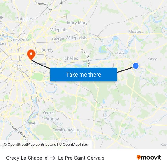 Crecy-La-Chapelle to Le Pre-Saint-Gervais map
