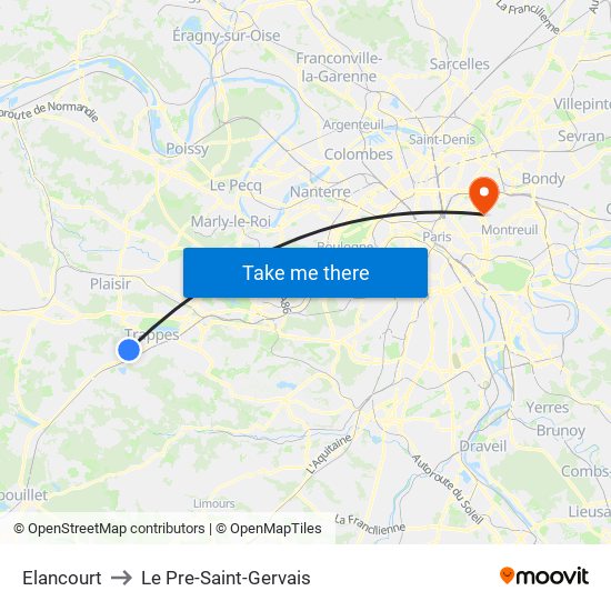 Elancourt to Le Pre-Saint-Gervais map