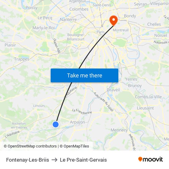 Fontenay-Les-Briis to Le Pre-Saint-Gervais map