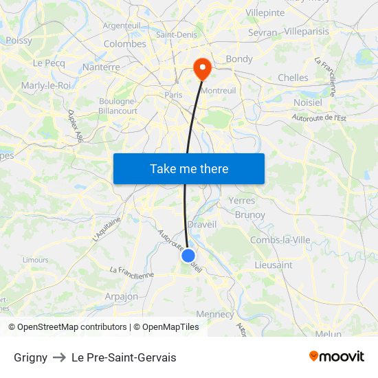 Grigny to Le Pre-Saint-Gervais map