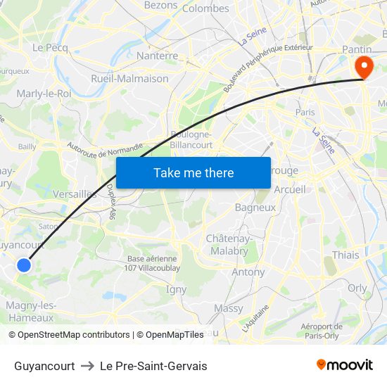 Guyancourt to Le Pre-Saint-Gervais map