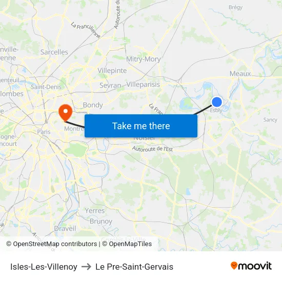Isles-Les-Villenoy to Le Pre-Saint-Gervais map