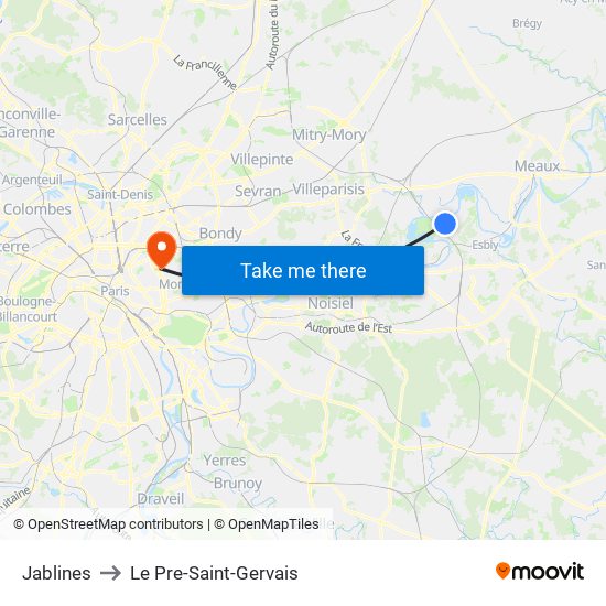 Jablines to Le Pre-Saint-Gervais map