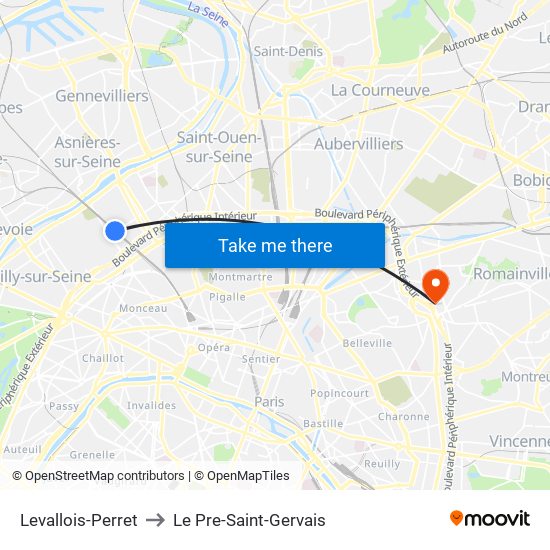 Levallois-Perret to Le Pre-Saint-Gervais map