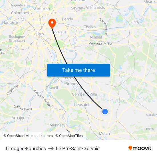Limoges-Fourches to Le Pre-Saint-Gervais map