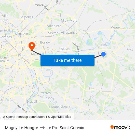 Magny-Le-Hongre to Le Pre-Saint-Gervais map