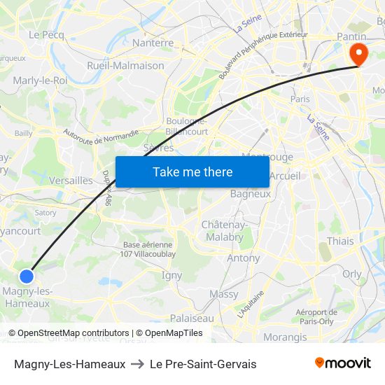 Magny-Les-Hameaux to Le Pre-Saint-Gervais map