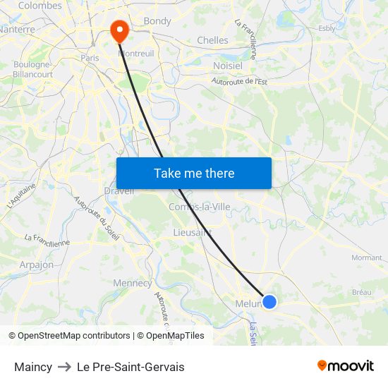 Maincy to Le Pre-Saint-Gervais map