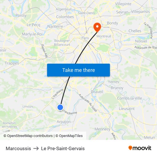 Marcoussis to Le Pre-Saint-Gervais map