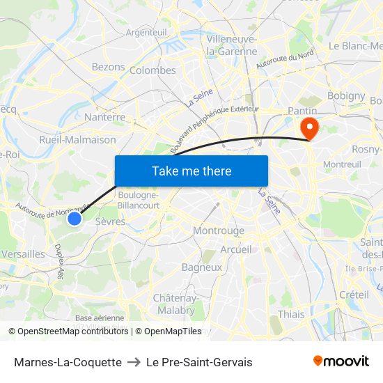 Marnes-La-Coquette to Le Pre-Saint-Gervais map