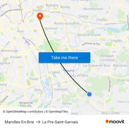 Marolles-En-Brie to Le Pre-Saint-Gervais map
