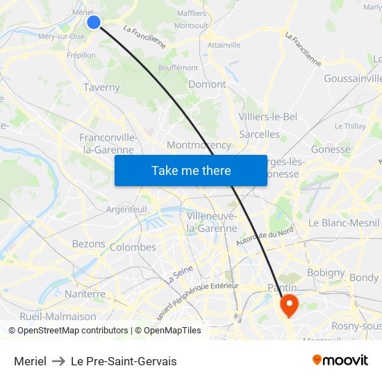 Meriel to Le Pre-Saint-Gervais map