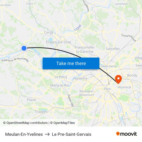 Meulan-En-Yvelines to Le Pre-Saint-Gervais map