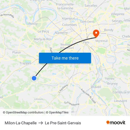 Milon-La-Chapelle to Le Pre-Saint-Gervais map