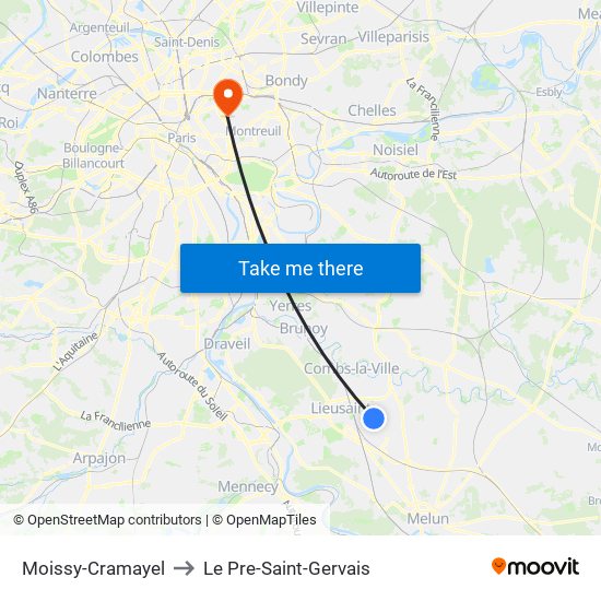 Moissy-Cramayel to Le Pre-Saint-Gervais map