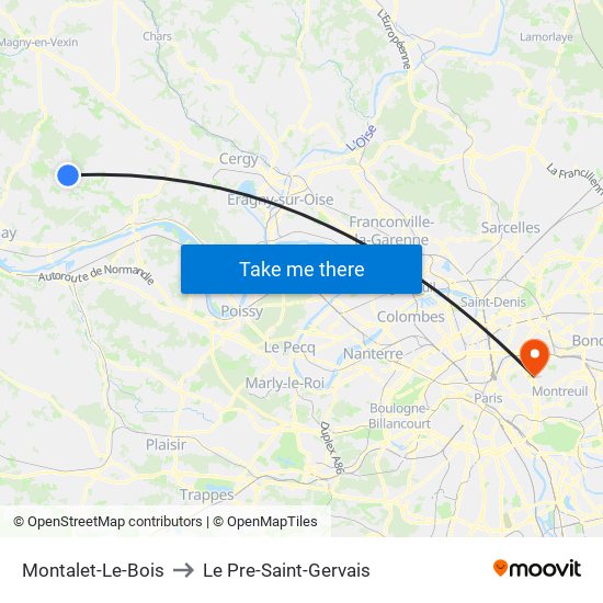 Montalet-Le-Bois to Le Pre-Saint-Gervais map