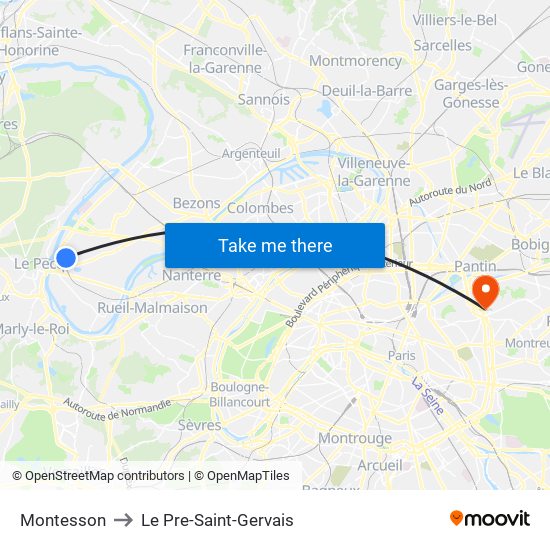 Montesson to Le Pre-Saint-Gervais map
