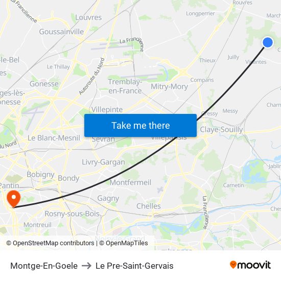 Montge-En-Goele to Le Pre-Saint-Gervais map