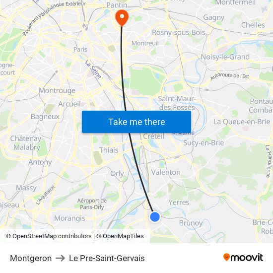 Montgeron to Le Pre-Saint-Gervais map