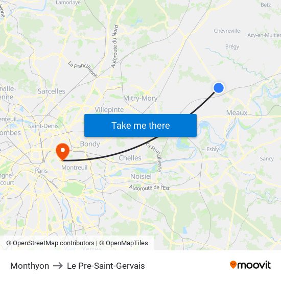 Monthyon to Le Pre-Saint-Gervais map