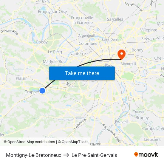 Montigny-Le-Bretonneux to Le Pre-Saint-Gervais map