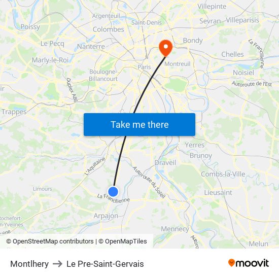 Montlhery to Le Pre-Saint-Gervais map