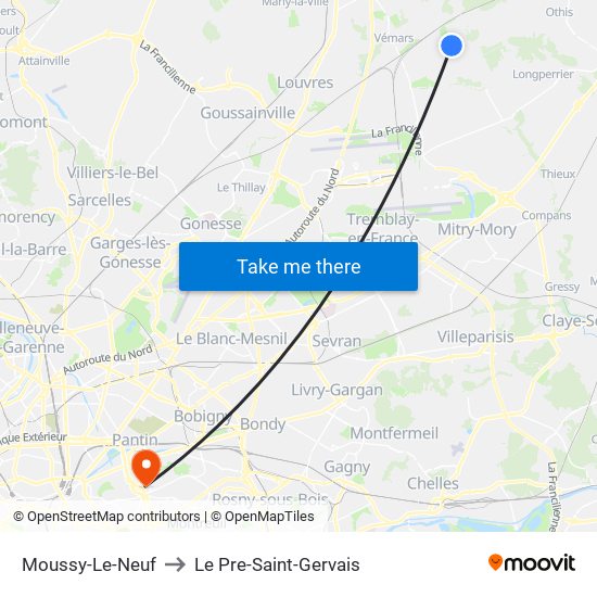 Moussy-Le-Neuf to Le Pre-Saint-Gervais map