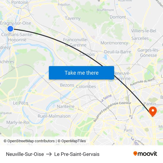 Neuville-Sur-Oise to Le Pre-Saint-Gervais map