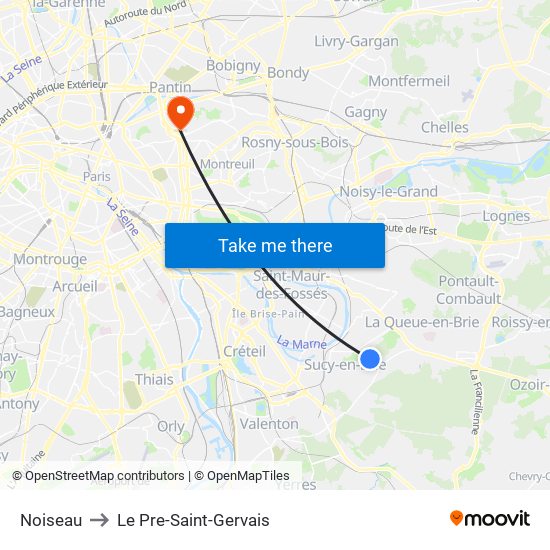Noiseau to Le Pre-Saint-Gervais map