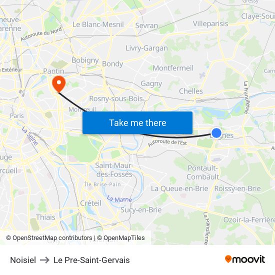 Noisiel to Le Pre-Saint-Gervais map