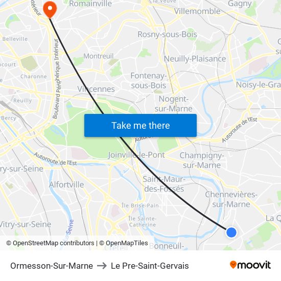 Ormesson-Sur-Marne to Le Pre-Saint-Gervais map