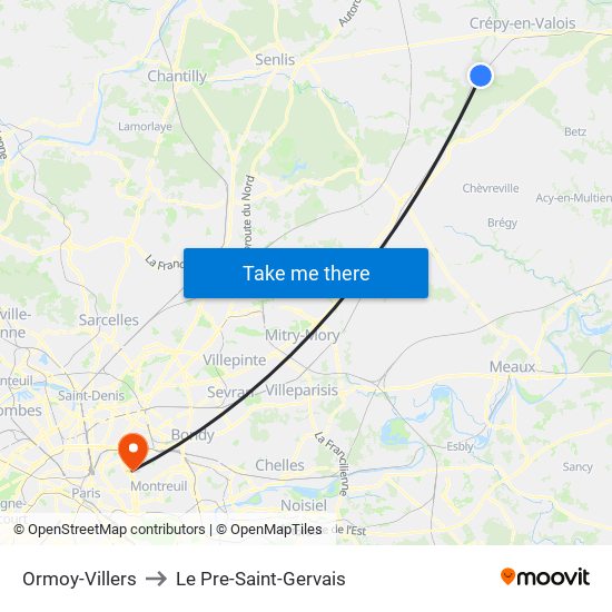 Ormoy-Villers to Le Pre-Saint-Gervais map