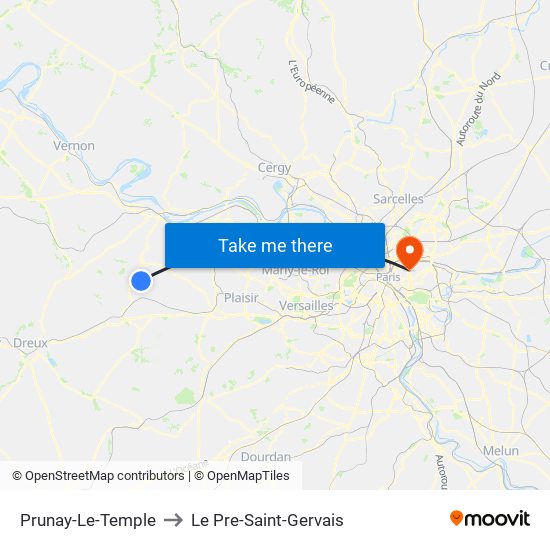 Prunay-Le-Temple to Le Pre-Saint-Gervais map