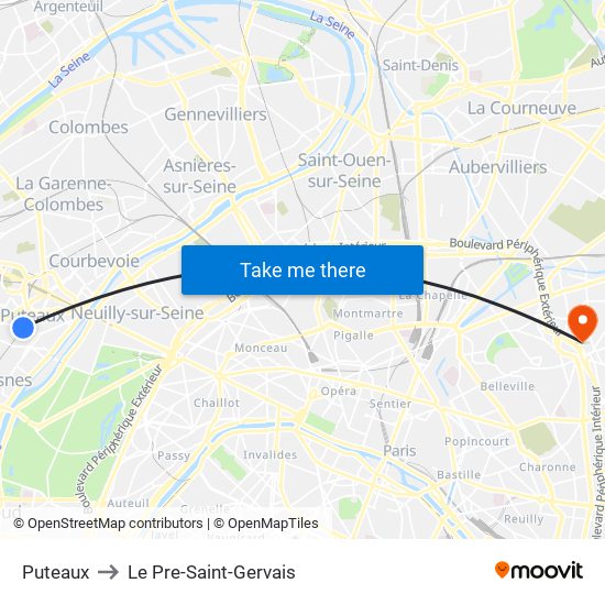 Puteaux to Le Pre-Saint-Gervais map