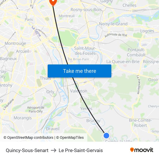 Quincy-Sous-Senart to Le Pre-Saint-Gervais map