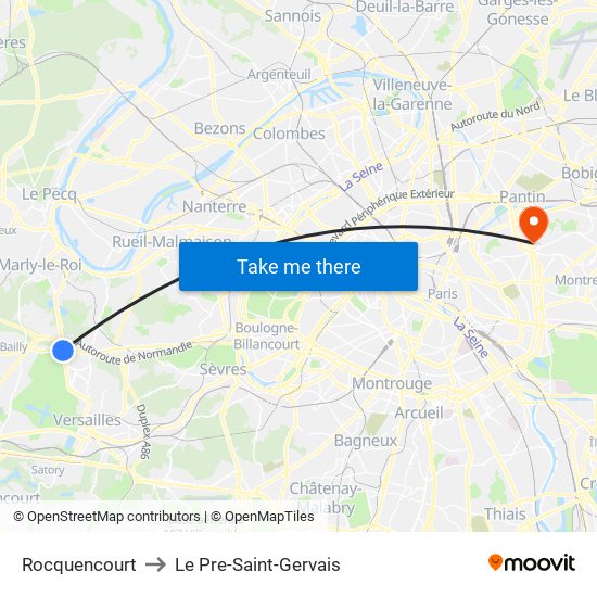 Rocquencourt to Le Pre-Saint-Gervais map