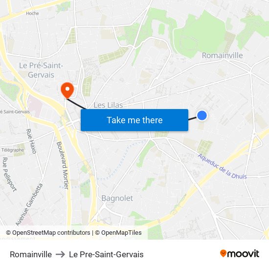 Romainville to Le Pre-Saint-Gervais map