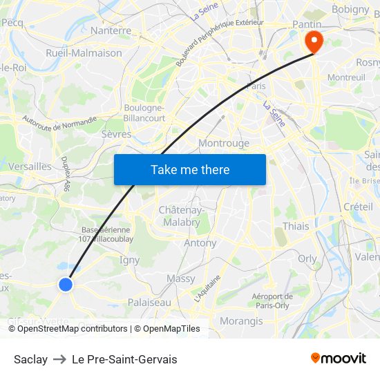 Saclay to Le Pre-Saint-Gervais map