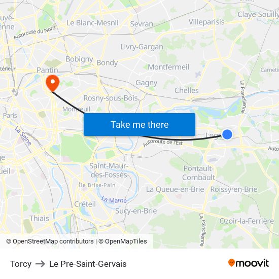 Torcy to Le Pre-Saint-Gervais map