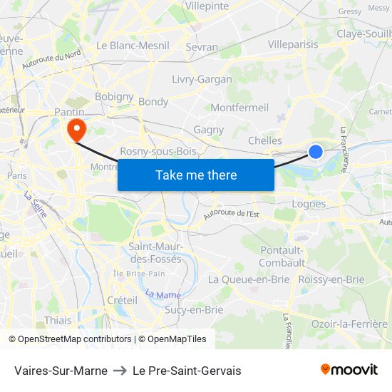 Vaires-Sur-Marne to Le Pre-Saint-Gervais map