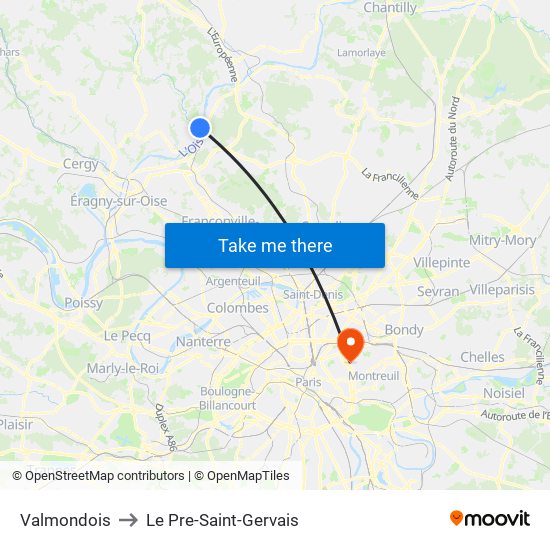 Valmondois to Le Pre-Saint-Gervais map