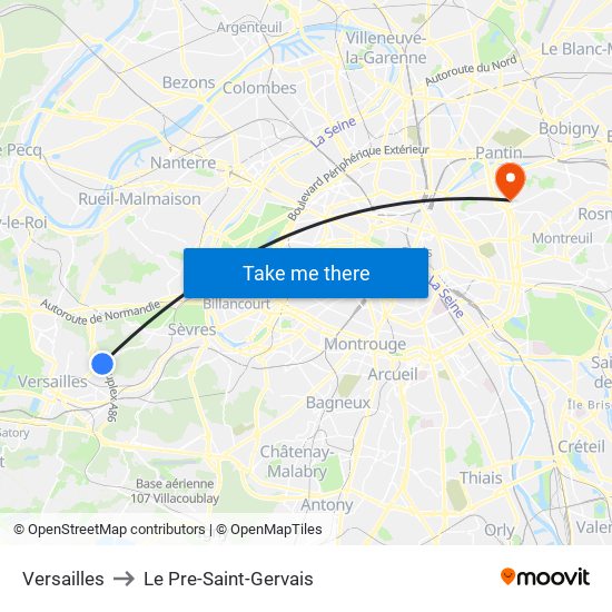 Versailles to Le Pre-Saint-Gervais map